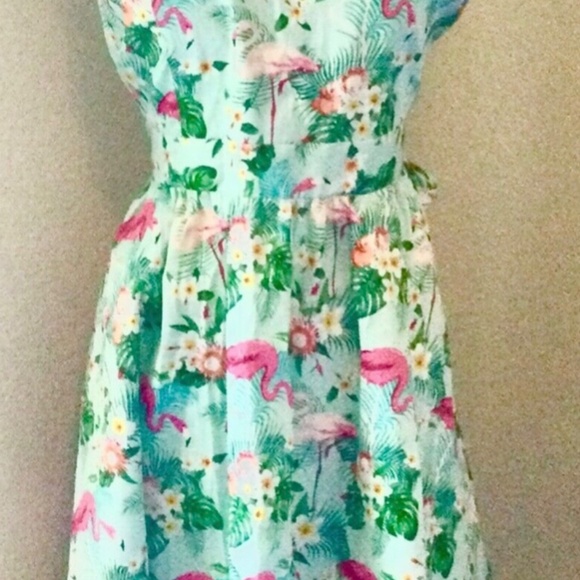 NEW 3X 4X LADY VINTAGE clothing cotton sateen pinup girl pink flamingo dress - Picture 3 of 4